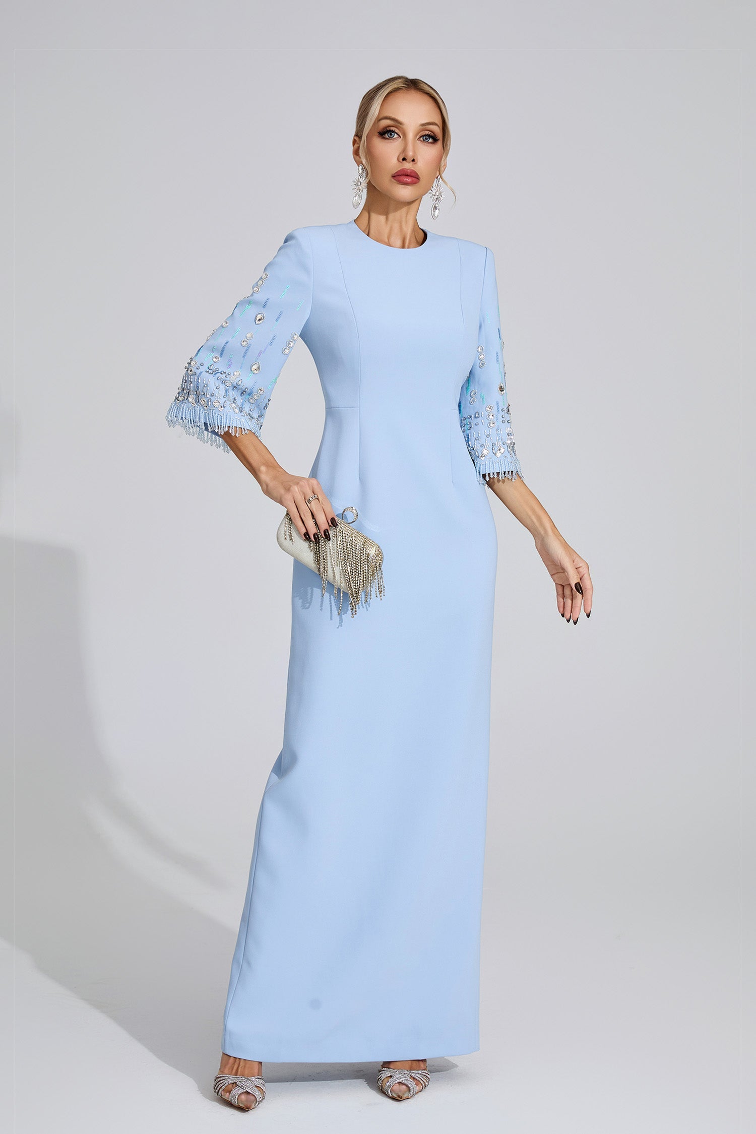 Thessaly Light Blue Diamond Maxi Dress