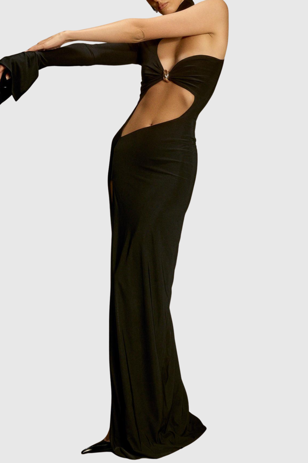 Tracia Asymmetric Cutout Maxi Dress - Black