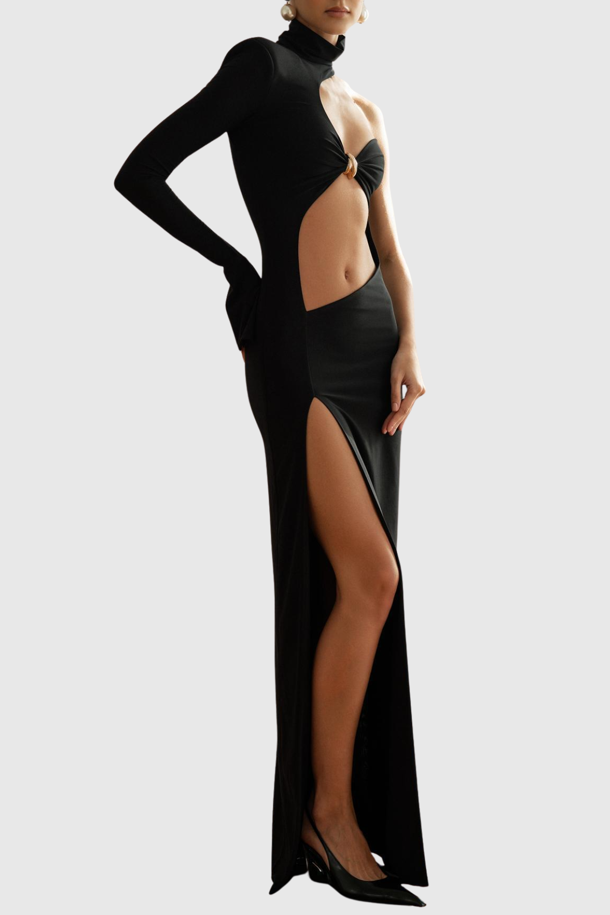 Tracia Asymmetric Cutout Maxi Dress - Black
