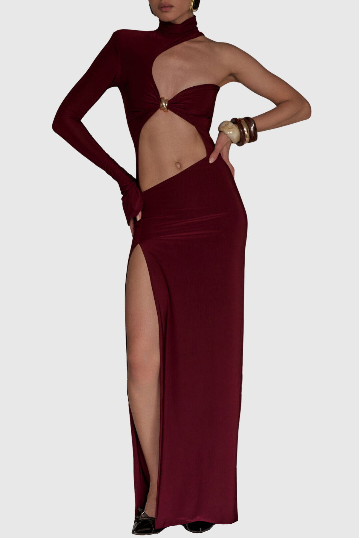 Tracia Asymmetric Cutout Maxi Dress - Wine