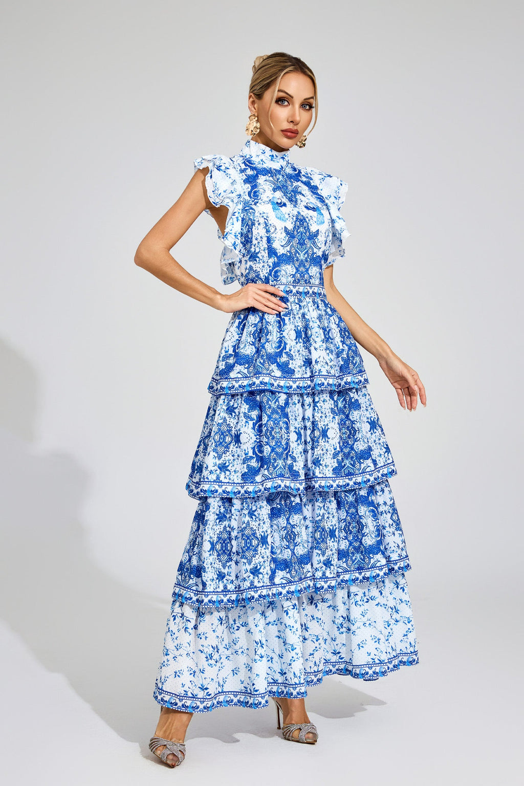 Virgil Blue Ruched Maxi Dress