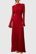 Yamila Lace Crystal Embellished Maxi Dress - Red