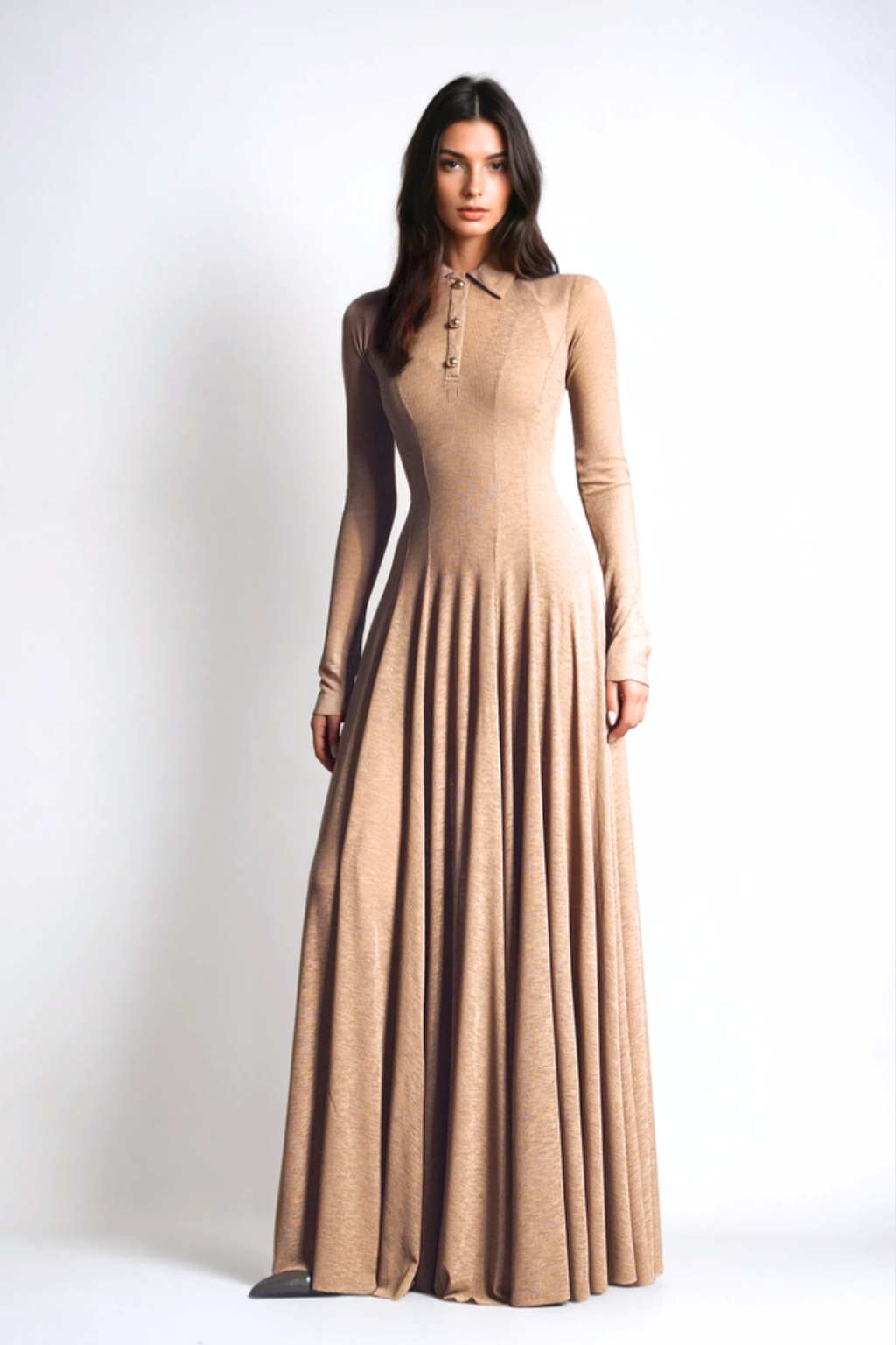 Zafira Long Sleeve Knit Maxi Dress - Khaki