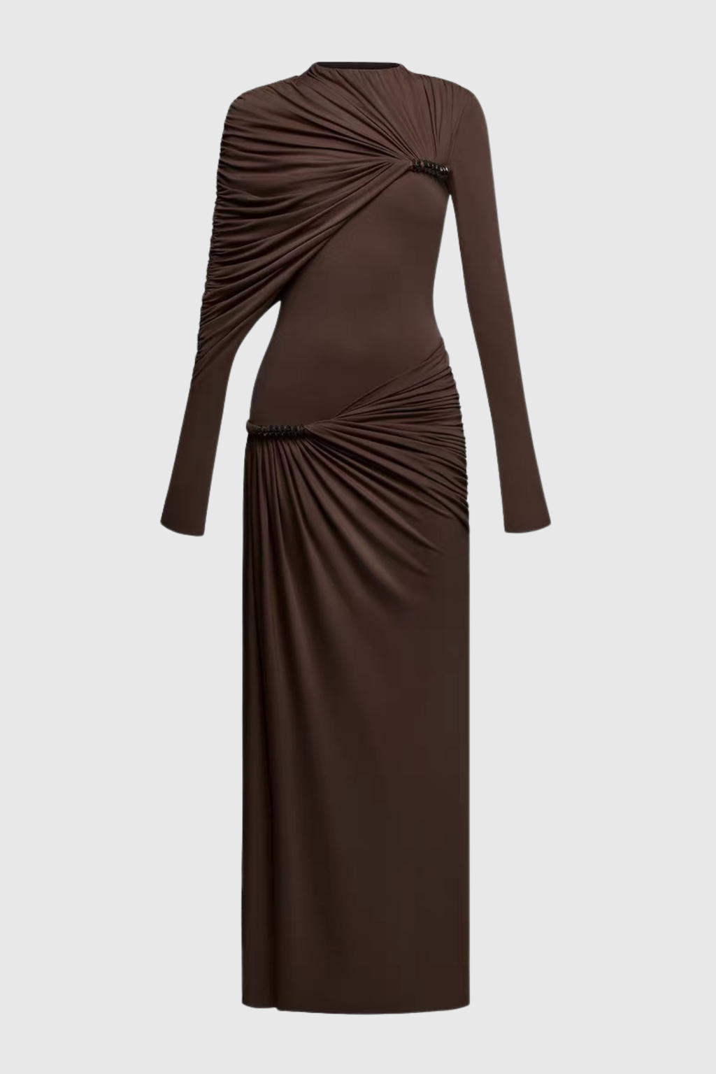 Zamir Asymmetric Ruched Maxi Dress - Brown