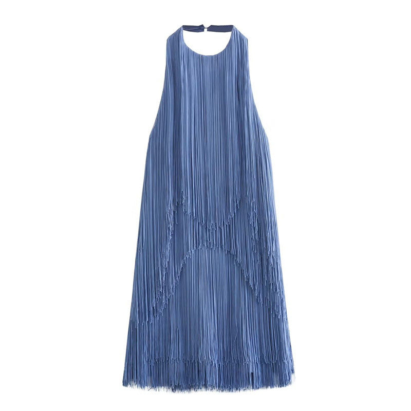 Backless Halter Tassel Mini Dress