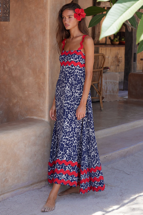 Floral Printed Wave Bandeau Fashion Maxi Dress