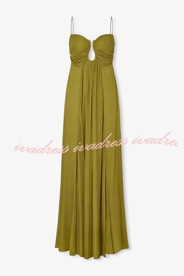 Soft and Elegant Metal Hollow Design Back Smocked A-line Slip Maxi Dress