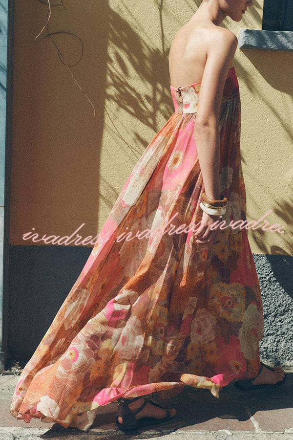 Shelia Ethnic Floral Print Off Shoulder A-line Maxi Dress