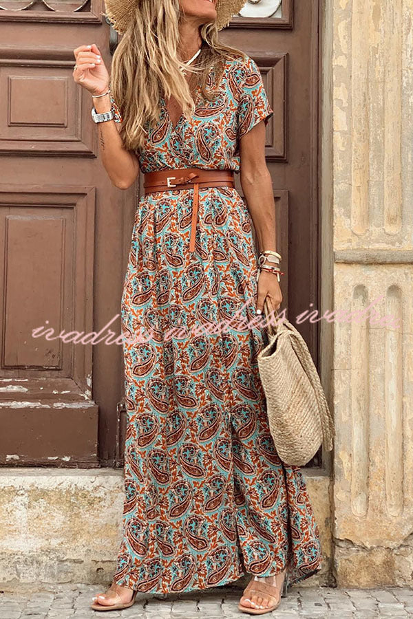 Forgotten Story Paisley Maxi Dress(belt Included)