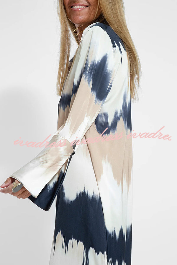 Tie Dye V Neck Pullover Long Sleeve Maxi Dress