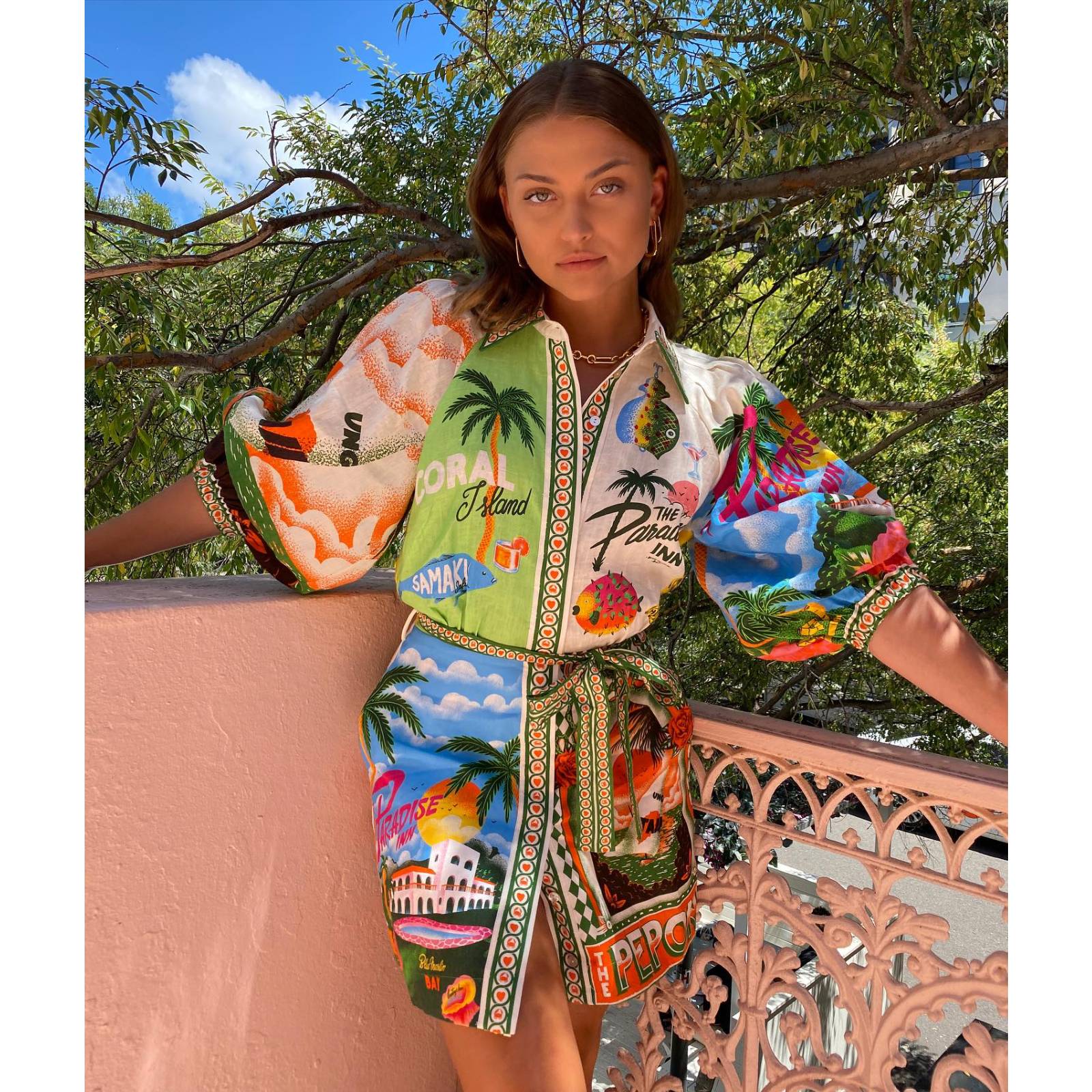 Fashion Vacation Lace up Printed Mini Dress