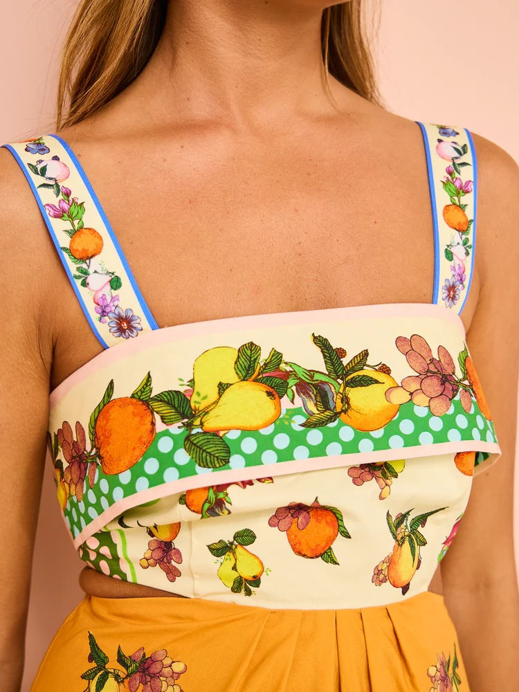 Sling Sleveeless Fruit Printed Mini Dress