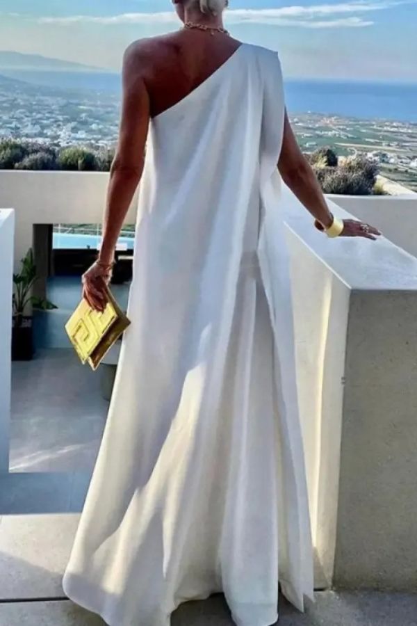 Women's Elegant Asymmetrical One Shoulder Maxi Dress