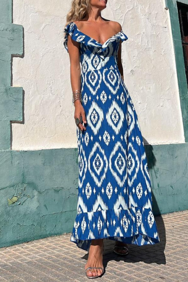TUNISIA BLUE PRINTED. LONG DRESS
