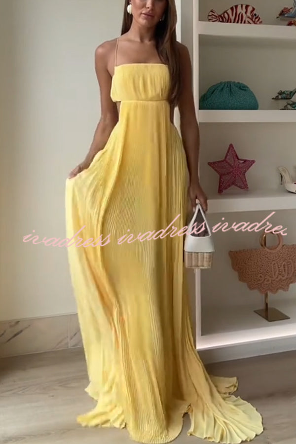Butter Moment Pleated Cutout Waist A-line Slip Maxi Dress