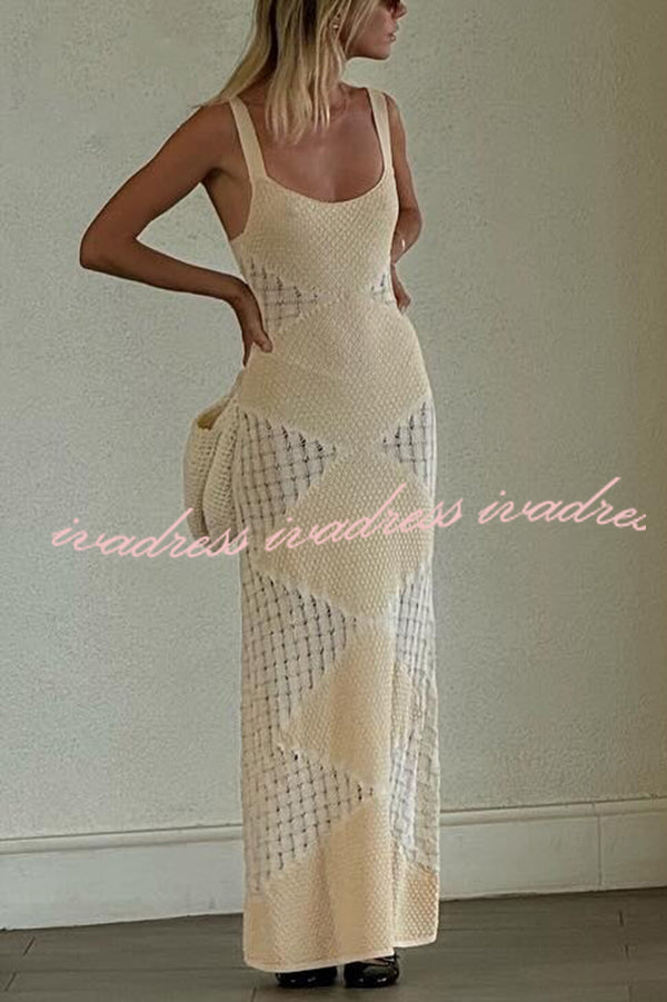Knitted Sexy Backless Argyle Pattern Slim Fit Maxi Dress