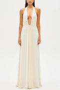 Sexy Silhouette Deep U-neck Halter Waterfall Sash Drape Maxi Dress