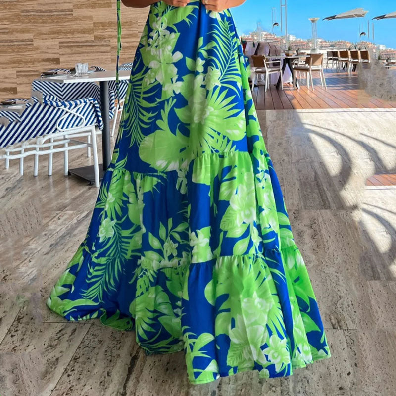 Bowknot Cut Out Printed Maxi Dress