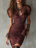 Elegant Striped Keyhole Neckline Mini Dress