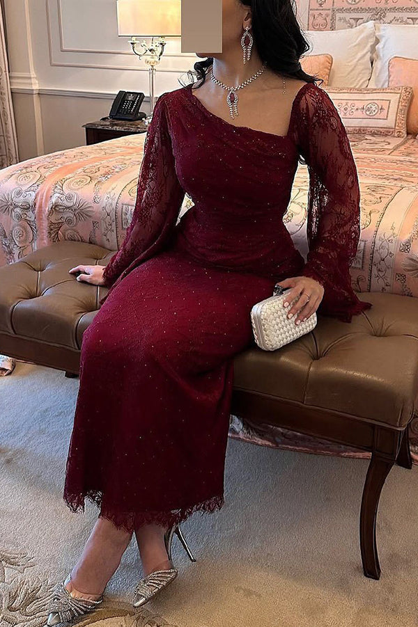 Fashionable Hollow Lace Elegant Slim Hot Diamond Maxi Dress