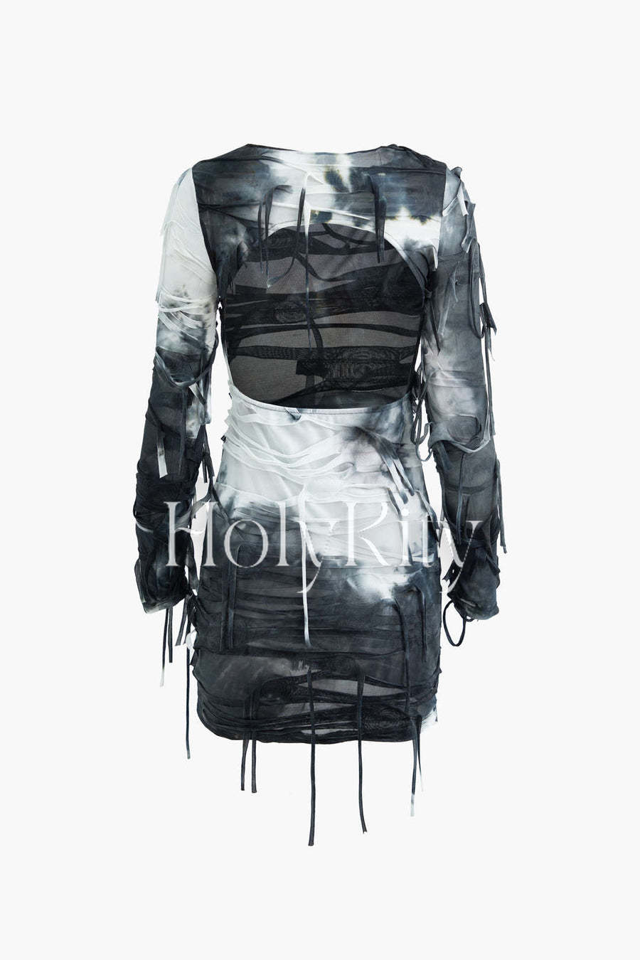 Tie Dye Back Cut Out Long Sleeve Mini Dress