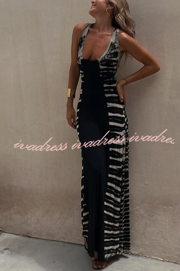 Summer Adventures Tie-dye Print Back Lace-up Stretch Maxi Dress