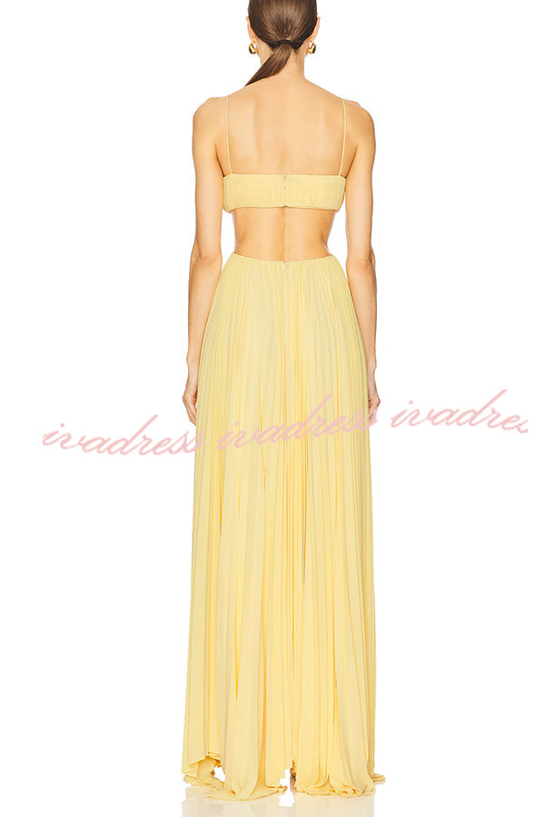 Butter Moment Pleated Cutout Waist A-line Slip Maxi Dress
