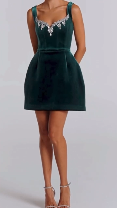 Sexy Rhinestone Low Cut Elegant Mini Dress Dress
