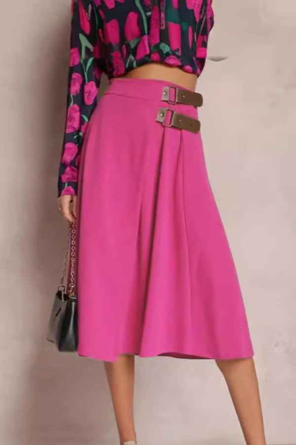 Leather Stitching Solid Color Fashionable Skirt. Elegant and Artistic Retro Skirt for Women