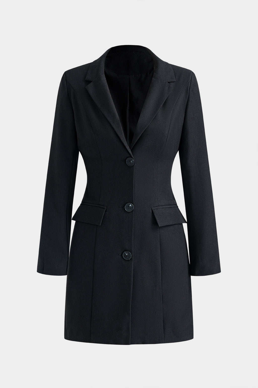 Button V-Neck Pocket Long Sleeve Mini Dress
