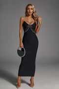 Paisley Black Ruched Bandage Maxi Dress