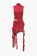 Mock Neck Cut Out Ruffle Mini Dress