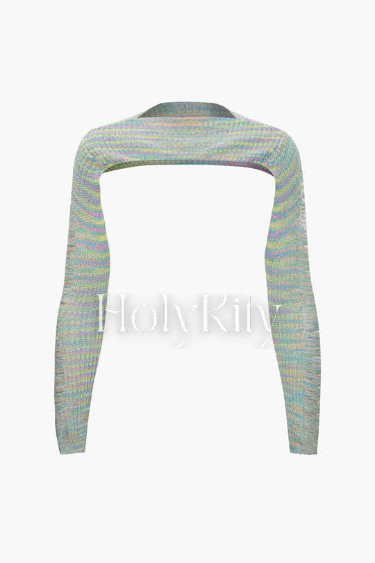 Knit Bra Top And Destroyed Knit Maxi Skirt And Shrug 3pc Set