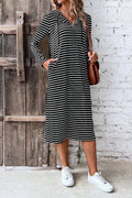 Striped hooded slim fashion long-sleeved dress