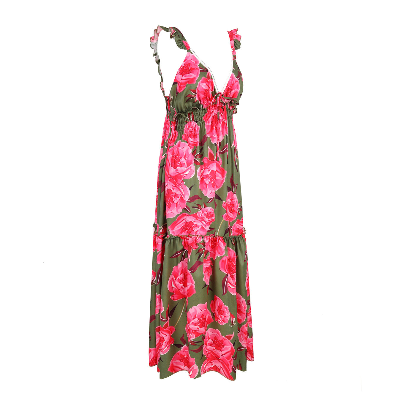 Ruffle Printed Cut Out Maxi Dress
