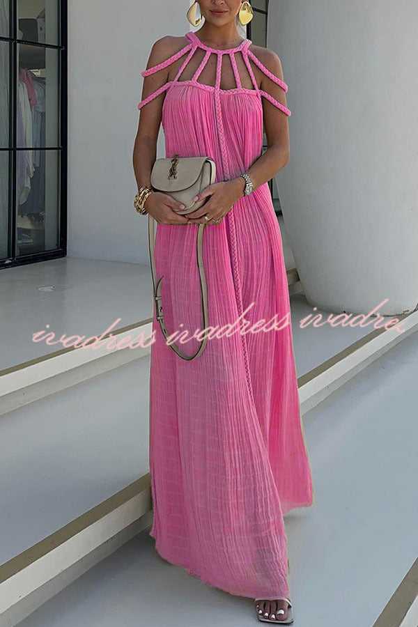 Modern and Sophisticated Linen Blend Draped Braids Cover Up Maxi Dress