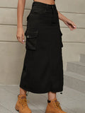 Utility Denim Midi Skirt