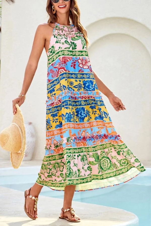Women's Halter Neck Floral Print Vacation Dress