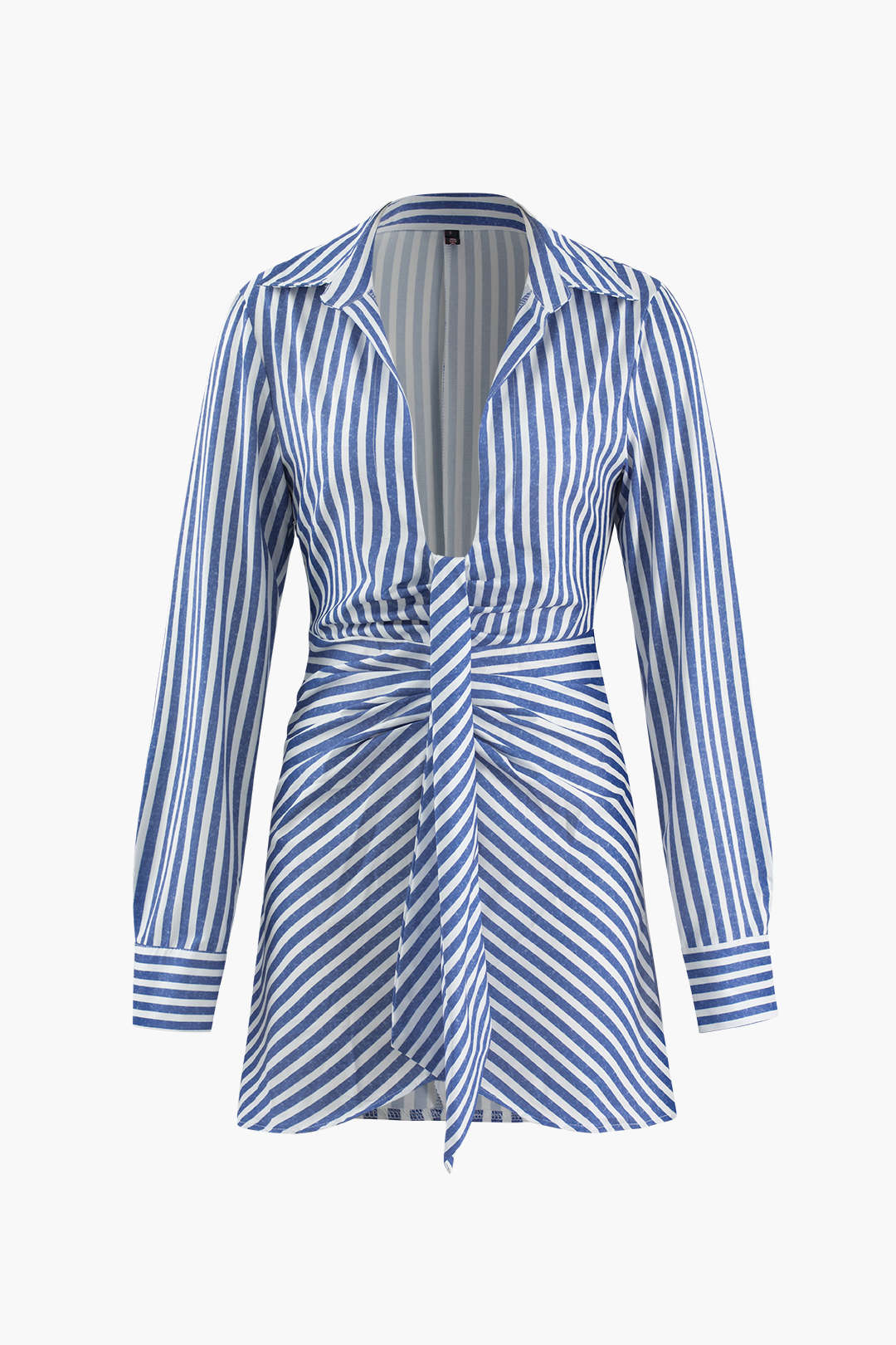 Stripe Deep V-neck Mini Shirt Dress