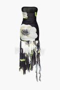 Floral Print Mesh Asymmetric Ruffle Hem Mini Dress
