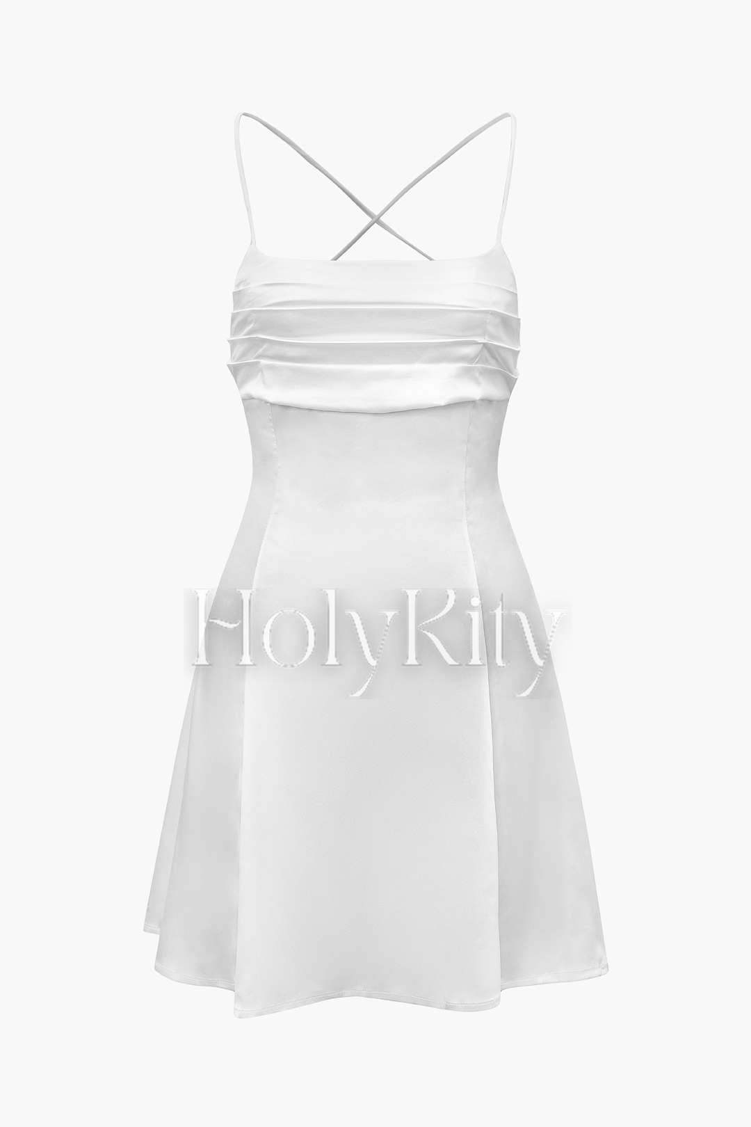 Pleated Satin Knot Back Mini Dress