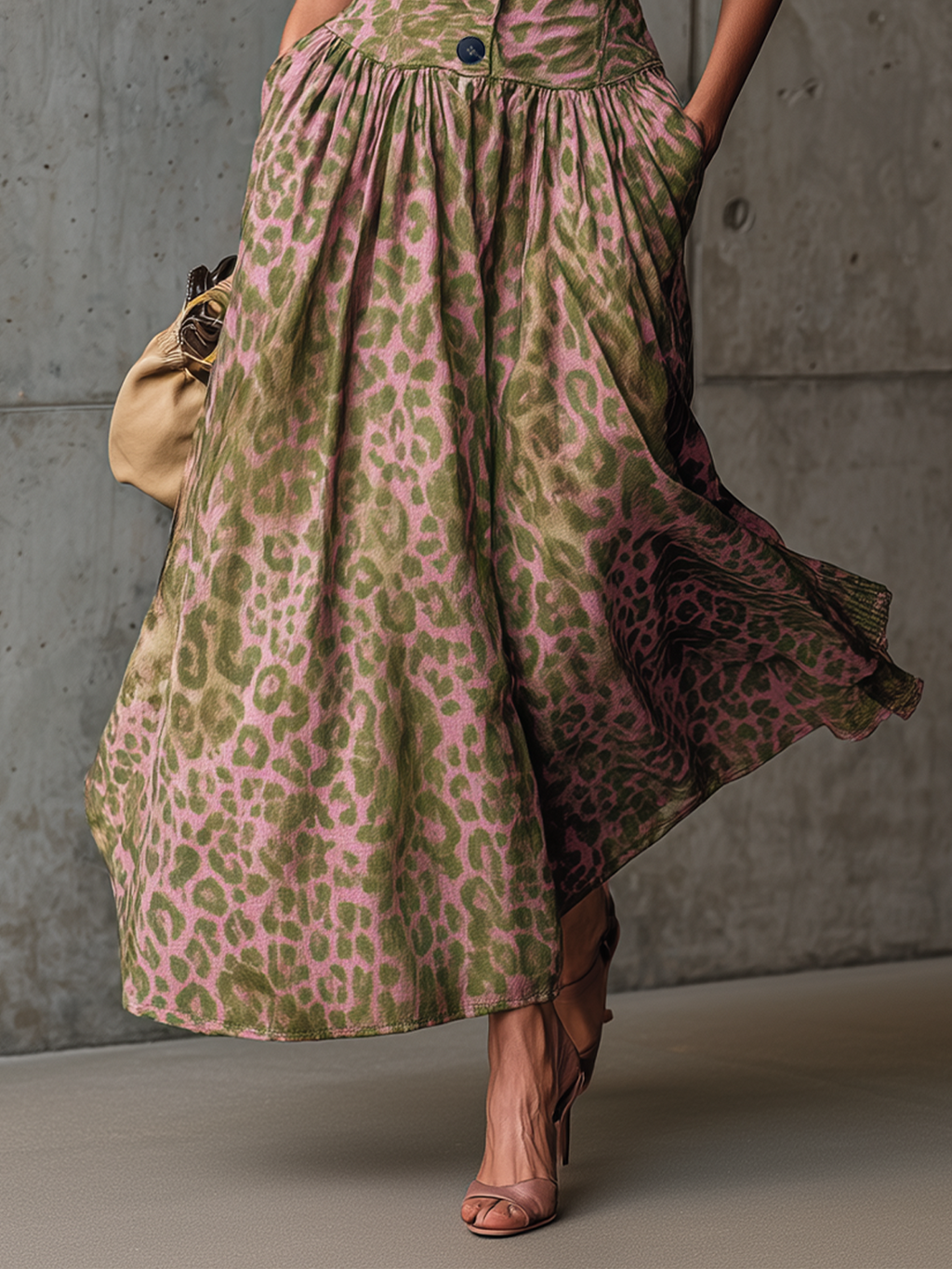 Strapless Button-Front Maxi Dress With Fitted Bodice And Animal Print