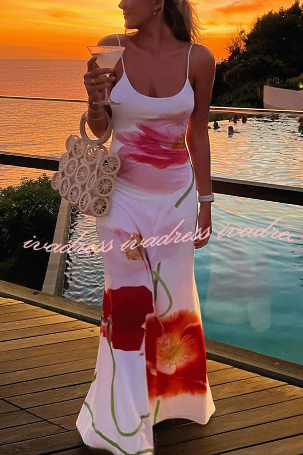 Romantic Beginnings Poppy Blossom Slip Stretch Vacation Maxi Dress