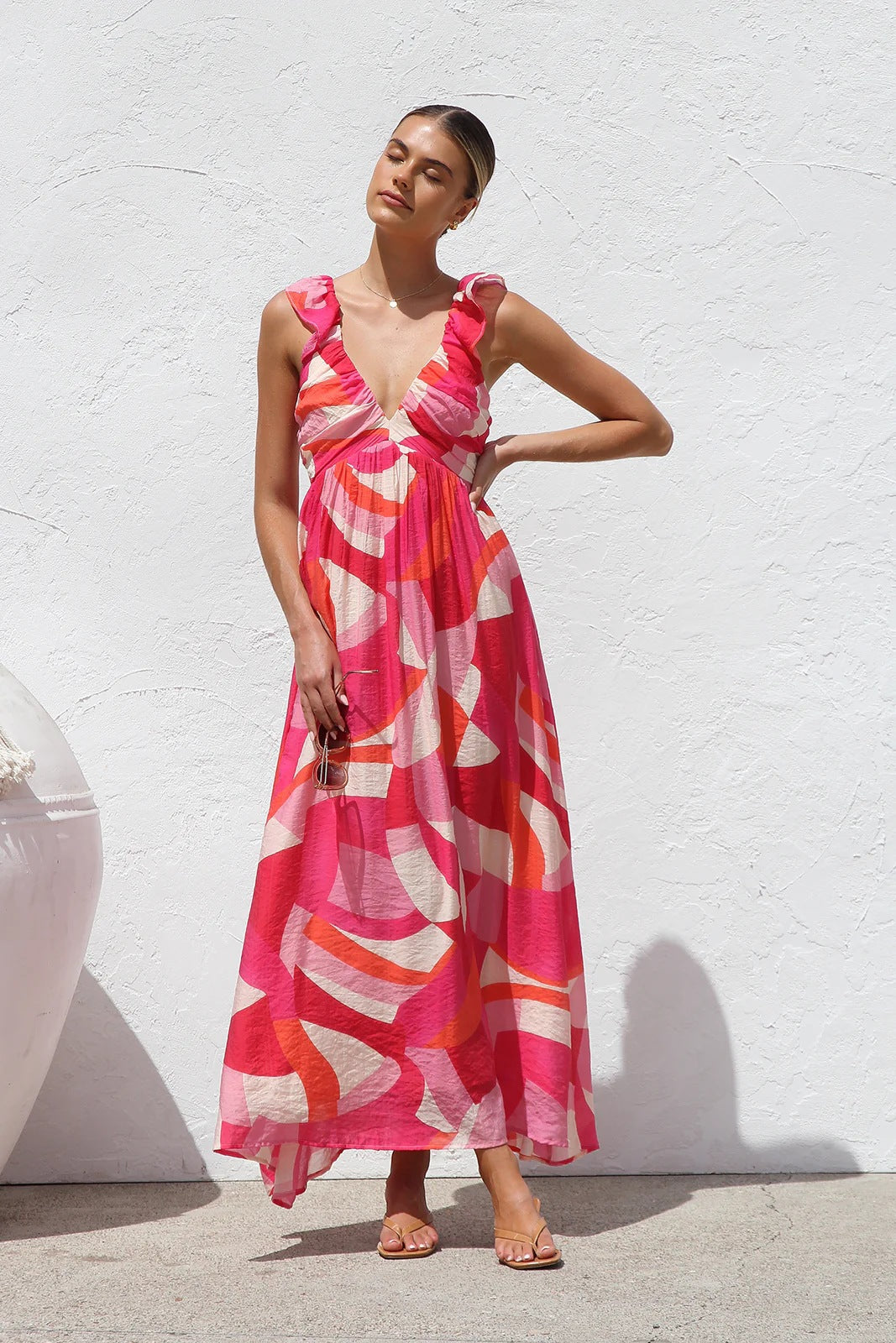 Ruffle V Neck Maxi Dress