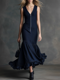 Elegant And Stylish Sleeveless Zipper Fishtail Ruffle Maxi Dress