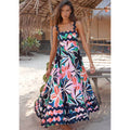 Floral Printed Wave Bandeau Fashion Maxi Dress