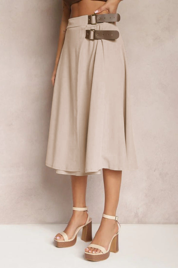Leather Stitching Solid Color Fashionable Skirt. Elegant and Artistic Retro Skirt for Women
