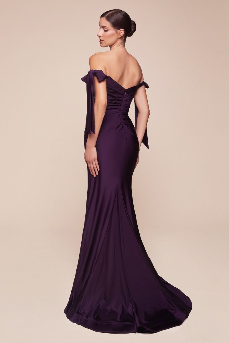 Amber Gown - Off Shoulder Stretch Spandex Satin Dress With Ties