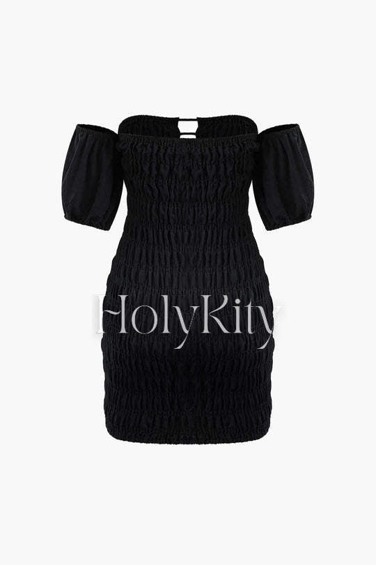 Off-Shoulder Puff Sleeve Mini Dress