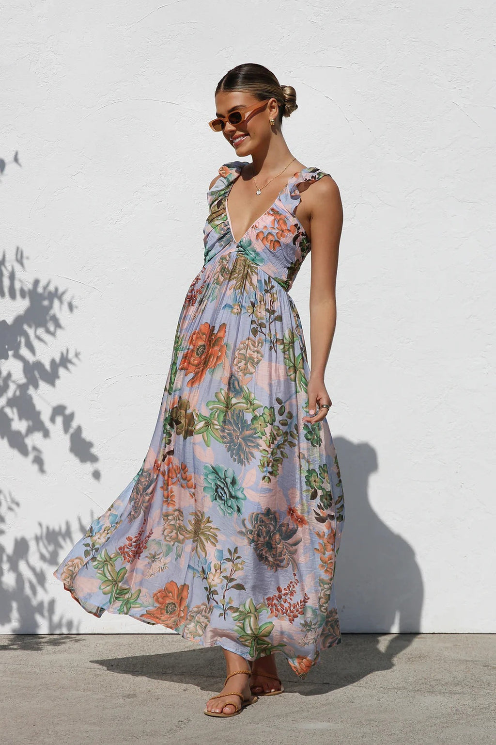 Ruffle V Neck Maxi Dress